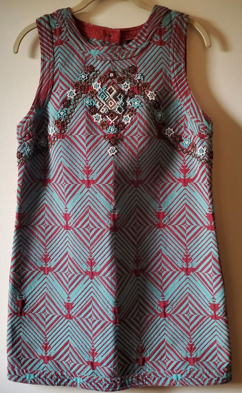 Free People New Romantics Mod Geometric Beaded Tunic Dress Size M